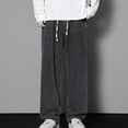 thumbnail image 1 of Abomasnow Baggy Jeans for Men Drawstring Elastic Waist Loose Fit Y2K Denim Pants Lightweight Straight Leg Cargo Jean with Pockets, 1 of 6