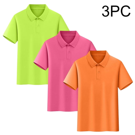 Abomasnow Boy Girls T Shirts Short Sleeve Lightweight Moisture Wicking Quick Dry Casual Workout Collared Shirt Plain 3 Pack Set