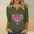thumbnail image 1 of Abomasnow Breast Cancer Shirts for Women Casual 3/4 Sleeve V-Neck Tees Heart Pink Ribbon T-shirt Fashion Fall Breast Cancer Awareness Pullover Tops, 1 of 4