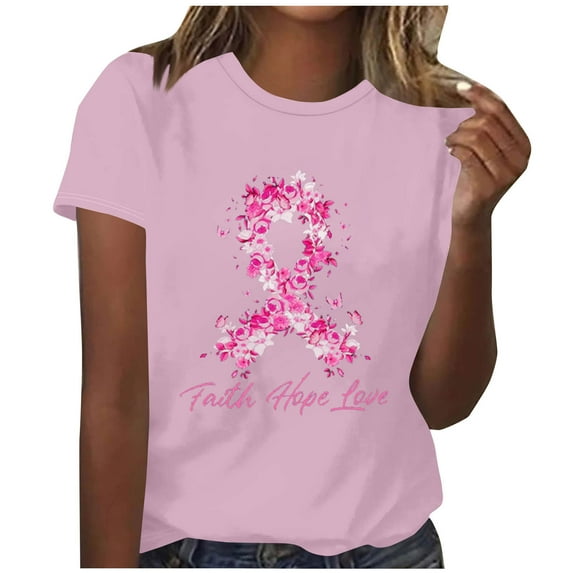 Abomasnow Breast Cancer Shirts for Women Casual Floral Pink Ribbon Graphics Long Sleeve T-Shirt Crew Neck Breast Cancer Awareness Pullover Tops