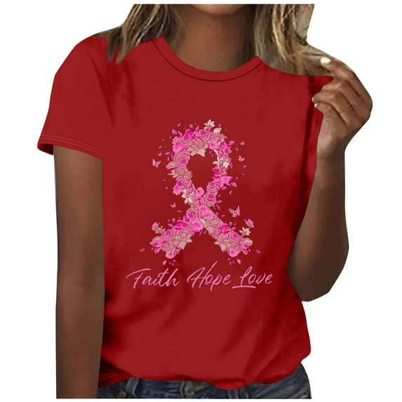 Abomasnow Breast Cancer Shirts for Women Casual Floral Pink Ribbon Graphics Long Sleeve T-Shirt Crew Neck Breast Cancer Awareness Pullover Tops