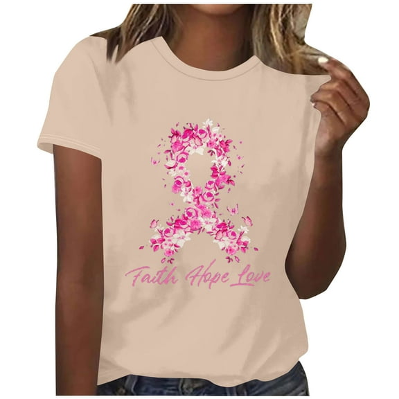 Abomasnow Breast Cancer Shirts for Women Casual Floral Pink Ribbon Graphics Long Sleeve T-Shirt Crew Neck Breast Cancer Awareness Pullover Tops