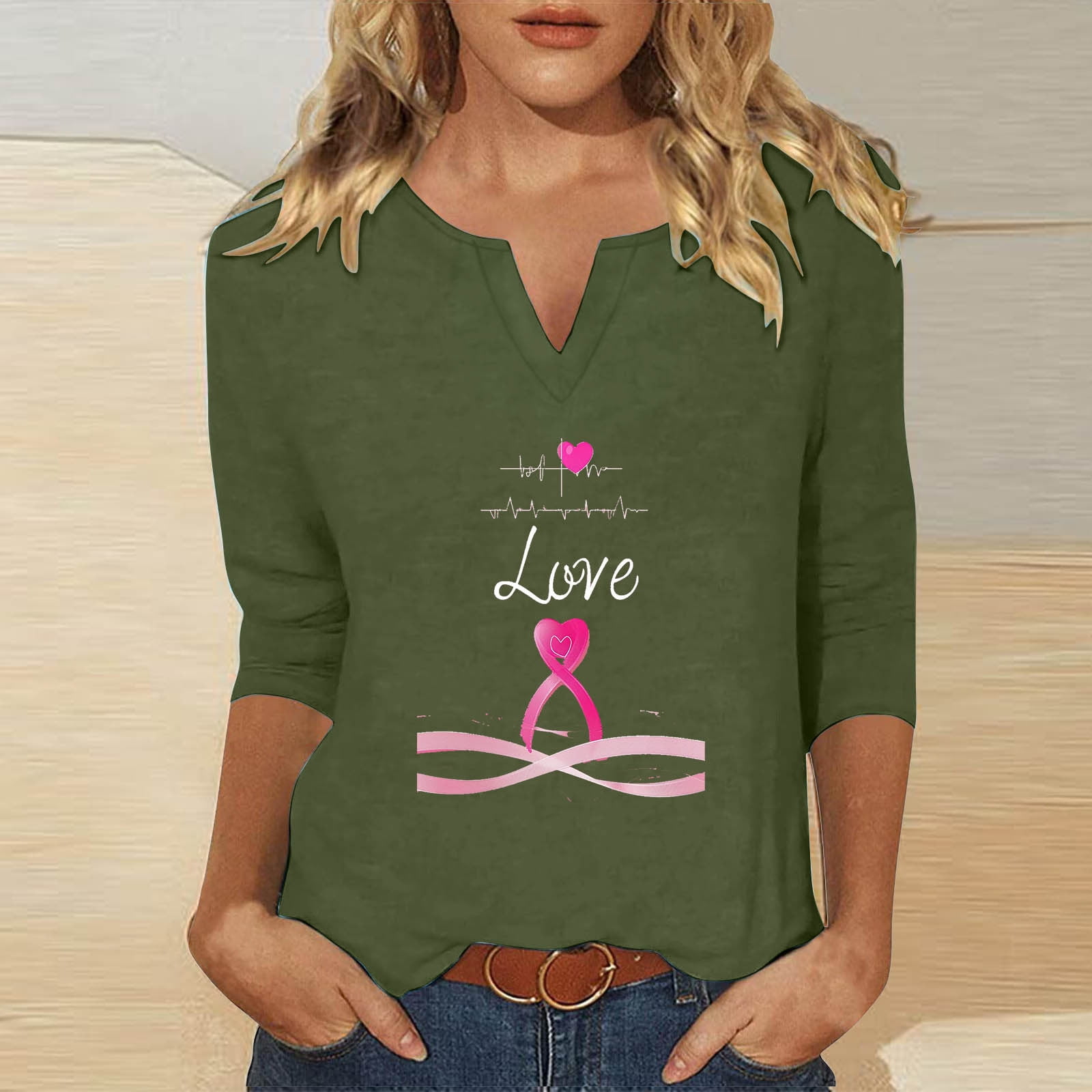 Abomasnow Breast Cancer Shirts for Women Heart Pink Ribbon Tshirt