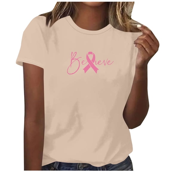 Abomasnow Breast Cancer Shirts for Women Pink Ribbon Graphic Tee Cure Breast Cancer Awareness Tshirt Inspirational Short Sleeve Tops
