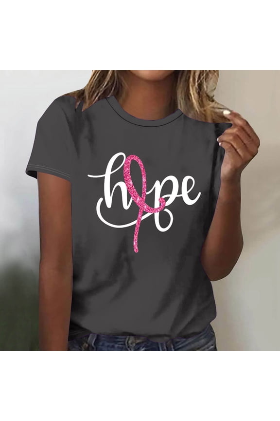 Breast Cancer Shirts for Women Pink Ribbon Graphics Cure Cancer Awareness Tee Inspirational Christian Faith Short Sleeve Tops