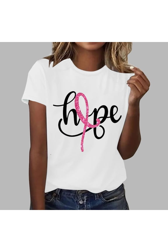 Breast Cancer Shirts for Women Pink Ribbon Graphics Cure Cancer Awareness Tee Inspirational Christian Faith Short Sleeve Tops
