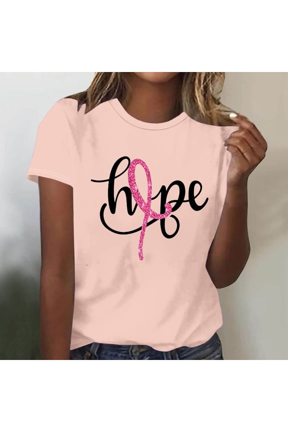 Breast Cancer Shirts for Women Pink Ribbon Graphics Cure Cancer Awareness Tee Inspirational Christian Faith Short Sleeve Tops