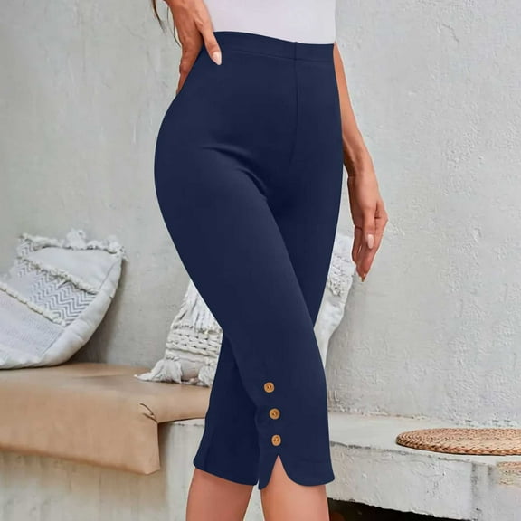 Abomasnow Capri Pants for Women Casual Summer Cropped Pants Plus Size Elastic Waist Capris Comfy Workout Loose Yoga Pants