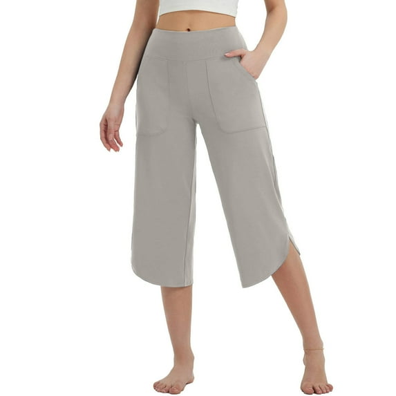 Abomasnow Capri Pants for Women Summer Lightweight Split Hem Cropped Trousers Workout Loose Stretch Yoga Petite Pants Pockets