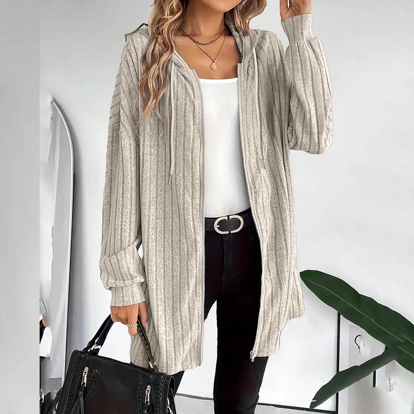 Cardigan Sweaters for Women Lightweight Open Front Thin Long Cardigans Fall Long Sleeve Knit Hooded Sweater with Pockets