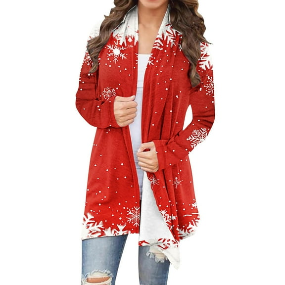 Abomasnow Cardigan Sweaters for Women Soft Xmas Tree Red Plaid Knitting Open Front Outwear Holiday Long Sleeve Kimono Cardigan S-5XL