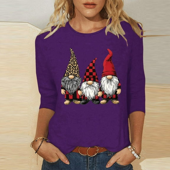 Abomasnow Christmas Shirts for Women Long Sleeve Crewneck Pullover Tops Funny Garden Gnome Graphic Tees for Family S-5XL