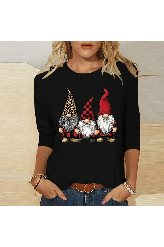 Christmas Shirts for Women Long Sleeve Crewneck Pullover Tops Funny Garden Gnome Graphic Tees for Family S-5XL
