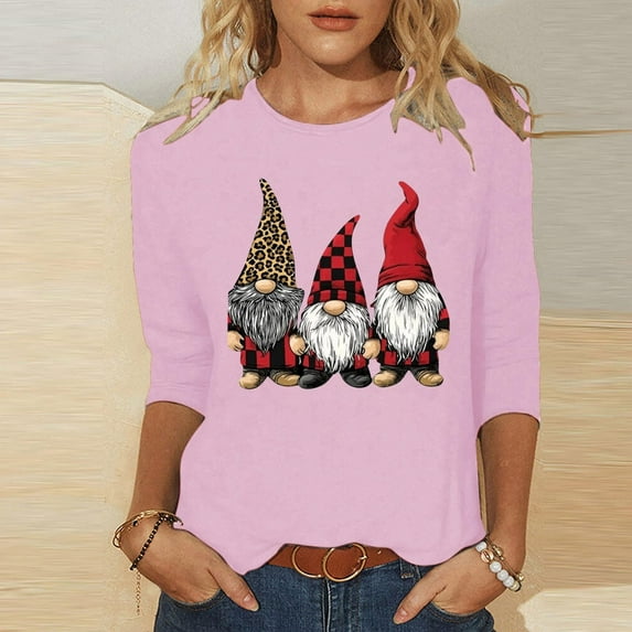 Abomasnow Christmas Shirts for Women Long Sleeve Crewneck Pullover Tops Funny Garden Gnome Graphic Tees for Family S-5XL
