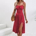 thumbnail image 1 of Abomasnow Cocktail Dresses for Women Adjustable Spaghetti Straps Polka Print Midi Dress A Line High Slit Wedding Guest Dresses, 1 of 7