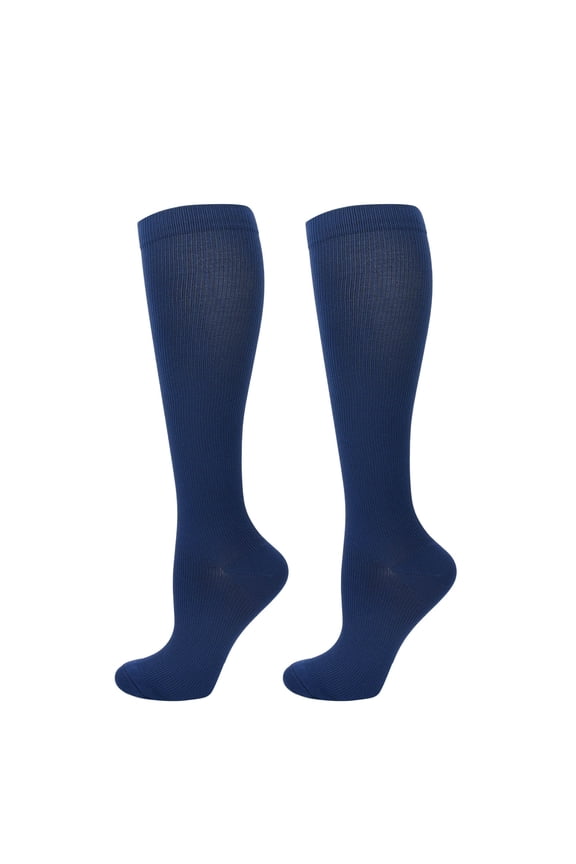 Compression Socks for Women and Men, 20-30 mmHg Knee High Support Stockings for Running, Flight, Travel, Pregnancy, Nurses, Circulation and Recovery, Navy, L