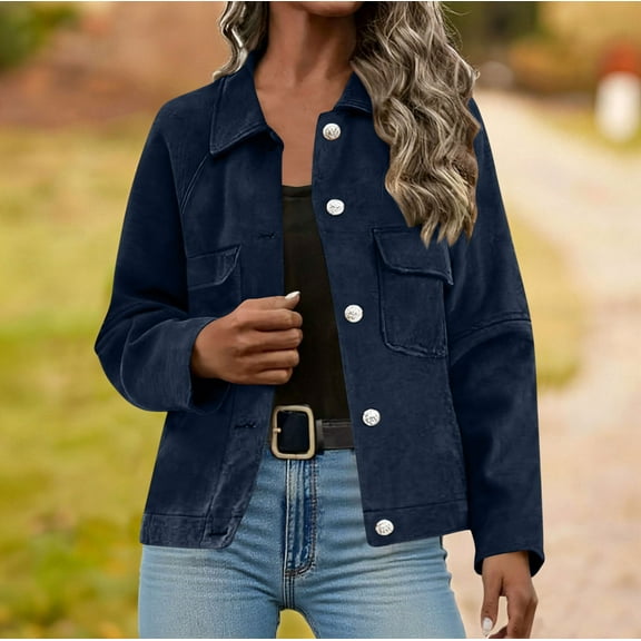 Abomasnow Corduroy Jacket for Women Casual Long Sleeve Fall Outerwear Lightweight Button Down Shacket Jackets S-XXL