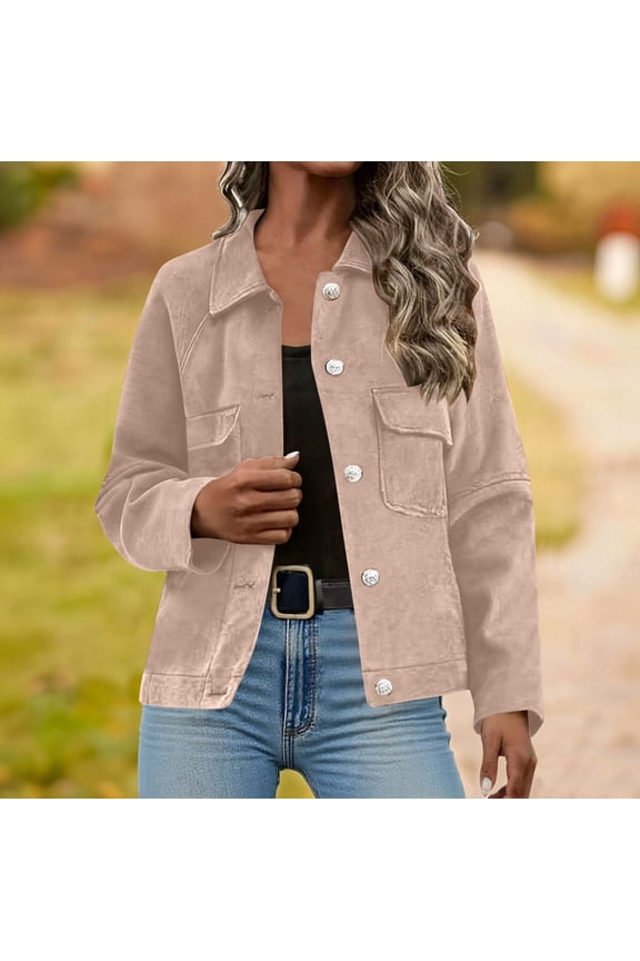 Corduroy Jacket for Women Casual Long Sleeve Fall Outerwear Lightweight Button Down Shacket Jackets S-XXL