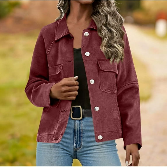 Abomasnow Corduroy Jacket for Women Casual Long Sleeve Fall Outerwear Lightweight Button Down Shacket Jackets S-XXL