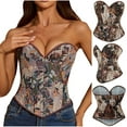 thumbnail image 1 of Abomasnow Corset Tops for Women Vintage Floral Print Strapless Denim Bustier Shapewear Tops Trendy Lace-Up Back Push Up Bodyshaper Tops, 1 of 9