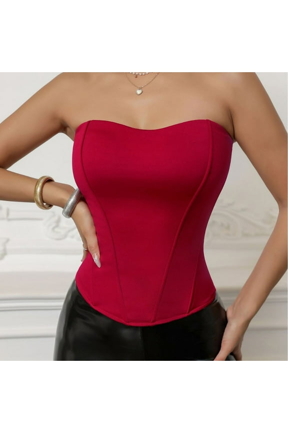 Corset Tops for Women Vintage Strapless Push Up Boned Bodyshaper Tops Fashion Back Zipper Waist Shapewear Tops with Padded on Clearance