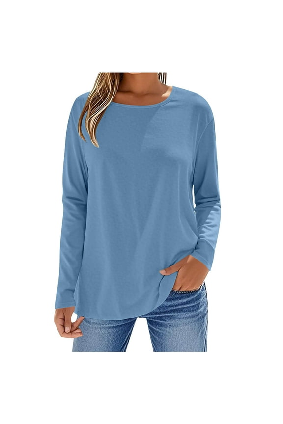 Cotton Long Sleeve Workout Shirts for Women Loose Fit Crewneck Athletic Yoga T-Shirts Fall Tops