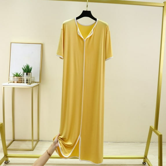 Abomasnow Cotton Nightgowns for Women Comfy Short Sleeve V Neck House Coat Lightweight Solid Color Short Sleepshirt