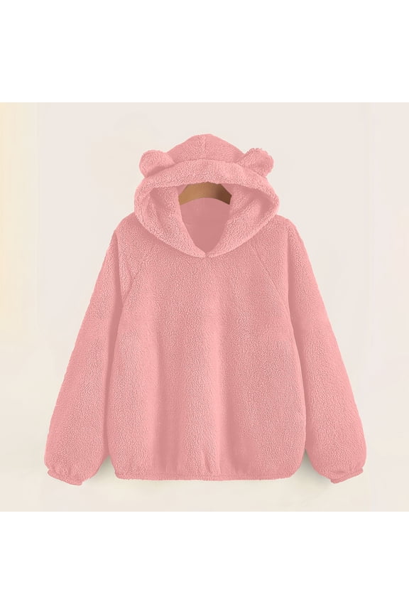 Cute Teddy Bear Ears Hoodie Long Sleeve Soft Warm Fleece Homewear S-2XL
