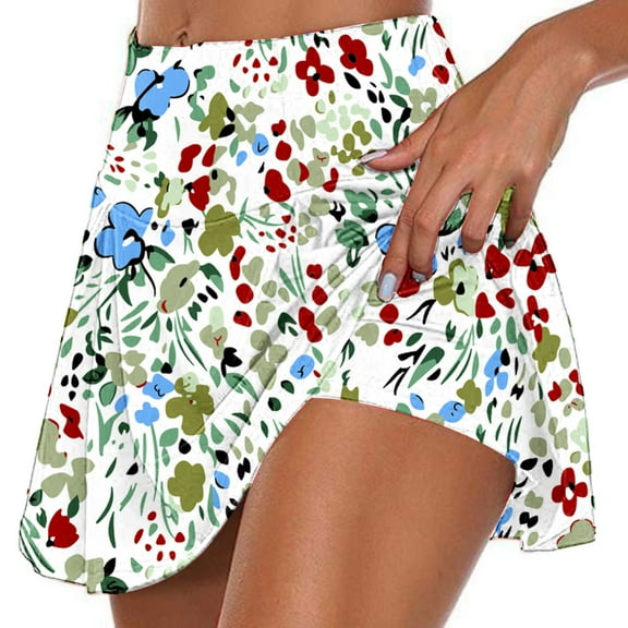 Cxenplz Women's Active Golf Skort Quick Dry Lightweight Skirt Flower Print Athletics Sports Shorts for Running Tennis Workout Sports