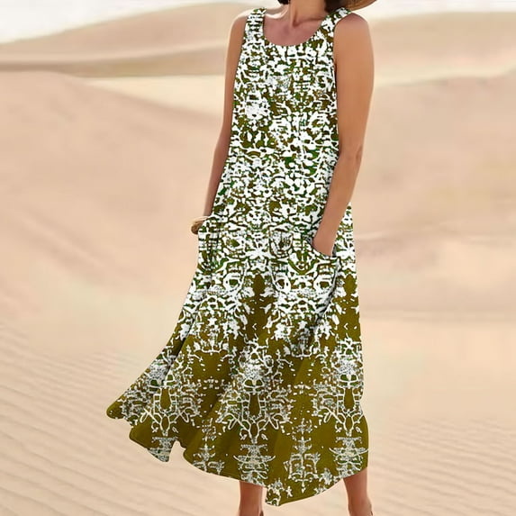 Abomasnow Deals of The Day Clearance Women's Summer Sundress Plus Size Tank Sleeveless T-Shirt Dress Casual Loose Fit Beach Vacation Maxi Dresses with Pockets