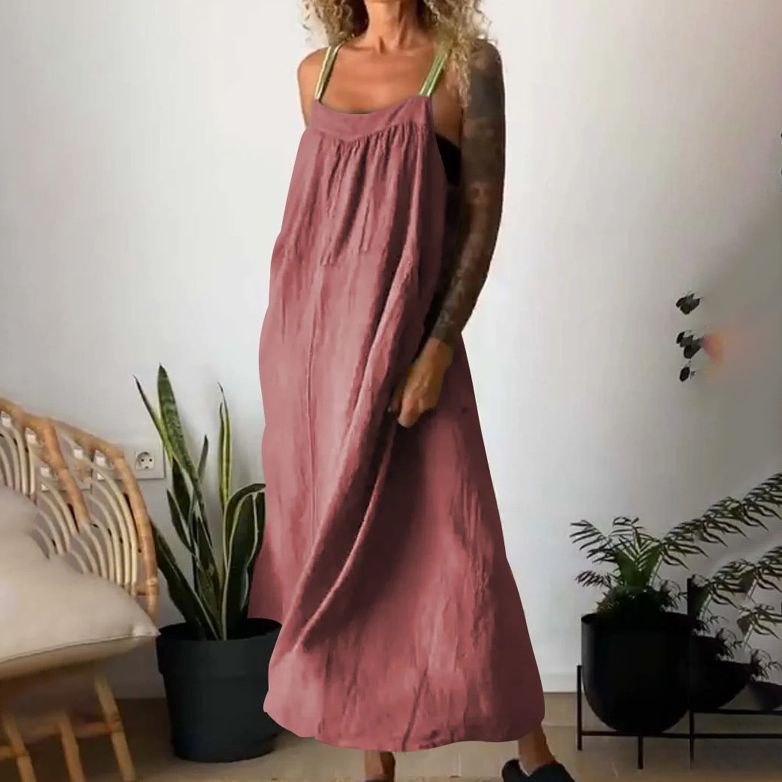 Women's Summer Sleeveless Beach Dress - Loose Spaghetti Strap Maxi Dress XS-4XL
