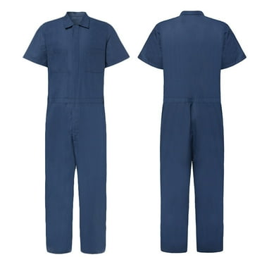 Abomasnow Deals of Today Short Sleeve Coveralls for Men, Zip Front Twill Lapel Collar Work Coverall Lightweight with Elastic Waist Action Back Jumpsuit with Pockets