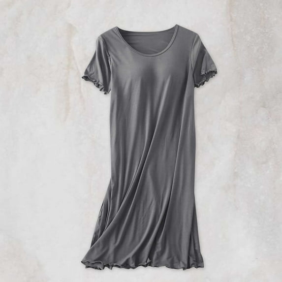 Abomasnow Womens Short Sleeve Sleepshirt Scoopneck Cute Nightdress Ruffle Comfy Cotton Nightgown M-XXL