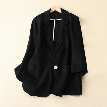 Abomasnow Deals of The Day Clearance Women's Cotton Linen Blazer Lightweight Casual Loose Fit Long Sleeve Blazer Jackets Work Office Suit Jacket