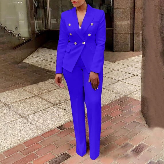 Abomasnow Deals of The Day Clearance Women's Double Breasted Blazer Set Formal 2 Piece Pants Outfits Long Sleeve Bussines Suit Set for Work Office