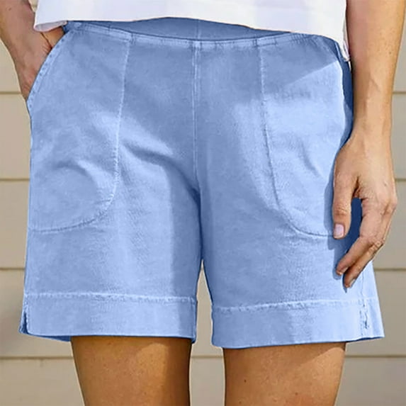 Abomasnow Deals of Today Women's Linen Shorts Casual Summer Dressy Cotton Shorts Quick Dry Lightweight Comfy Elastic Waist Lounge Shorts with Pockets