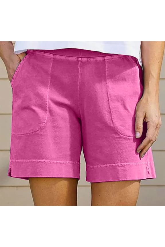 Women's Linen Shorts Casual Summer Dressy Cotton Shorts Quick Dry Lightweight Comfy Elastic Waist Lounge Shorts with Pockets