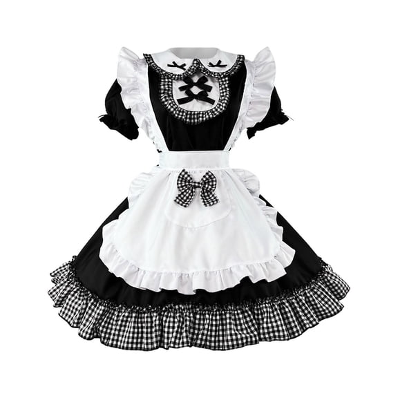 Abomasnow Women's Pumpkin Maid Outfits Tutu Mini Dress Vintage Gothic Court Collar Patchwork Maid Halloween Cosplay Bow Dress