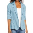 thumbnail image 1 of Abomasnow Fall Linen Blazer Women Lightweight 3/4 Stretchy Ruched Sleeve Fully-Lined Casual Work Jacket with Pockets, 1 of 6