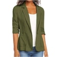 thumbnail image 1 of Abomasnow Fall Linen Blazer Women Lightweight 3/4 Stretchy Ruched Sleeve Fully-Lined Casual Work Jacket with Pockets, 1 of 6