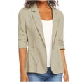 thumbnail image 1 of Abomasnow Fall Linen Blazer Women Lightweight 3/4 Stretchy Ruched Sleeve Fully-Lined Casual Work Jacket with Pockets, 1 of 6