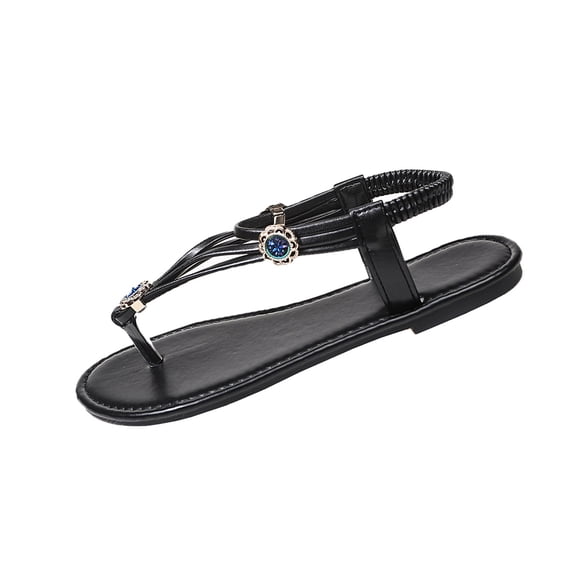 Abomasnow Flat Sandals for Women 2026 Summer Comfortable Elastic Ankle Strap Flats Shoes T-strap Bohemian Beaded Beach Sandal