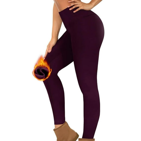 Abomasnow Fleece Lined Leggings with Pockets for Women Casual High Waist Tummy Control Workout Pants Winter Warm Lined Thick Bottom Pants