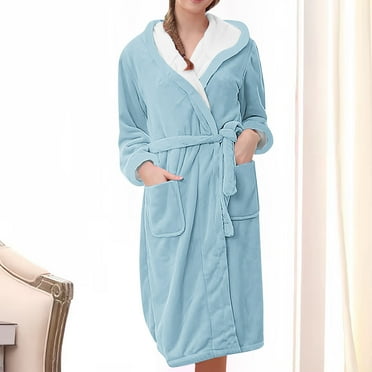 Abomasnow Fleece Robes for Women, Casual Winter Plush Warm Hooded Bathrobe Soft Spa Long Robe Luxury Thick Nightgown with Pockets on Clearance