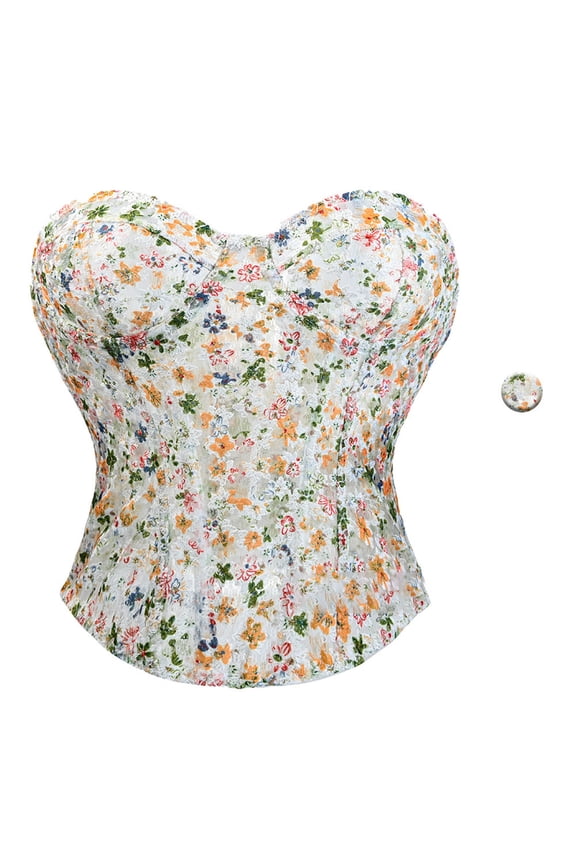 Floral Lace Trim Corset Embroidery Padded Underwire Lace-up Bustier Strapless Top for Women S-2XL