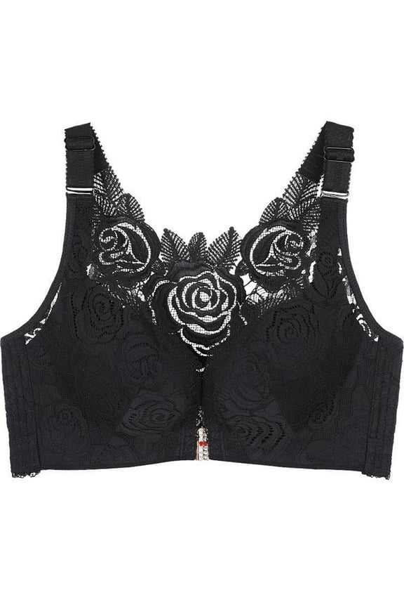 Floral Secrets Comfort Rose Bra Comfy Push Up Front Closure Lace Bras Wire-Free Seamless Underwire S-5XL