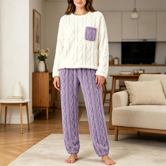 Abomasnow Fuzzy Pajamas for Women Set Winter Warm Loungewear Soft Fleece Pjs 2 Piece Ladies Plush Sleepwear Lounge Sets