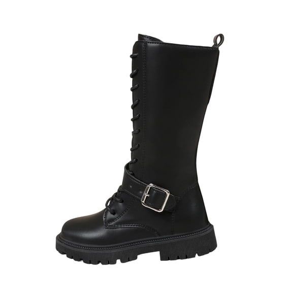 Abomasnow Girls Knee High Boots Side Zipper Lace Up Buckle Strap Thick Sole Fashion Tall Boot for Daily Outdoor Wear
