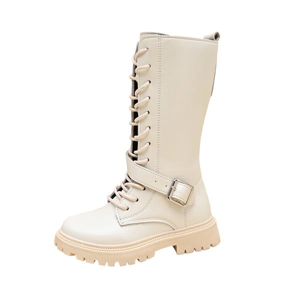 Abomasnow Girls Knee High Boots Side Zipper Lace Up Buckle Strap Thick Sole Fashion Tall Boot for Daily Outdoor Wear