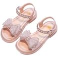 thumbnail image 1 of Abomasnow Girls Open Toe Sparkling Rhinestone Bow Decor Ankle Buckle Sandals Soft Rubber Flat Summer Shoes for Party Wedding Daily Beach Outdoor Walking, 1 of 9